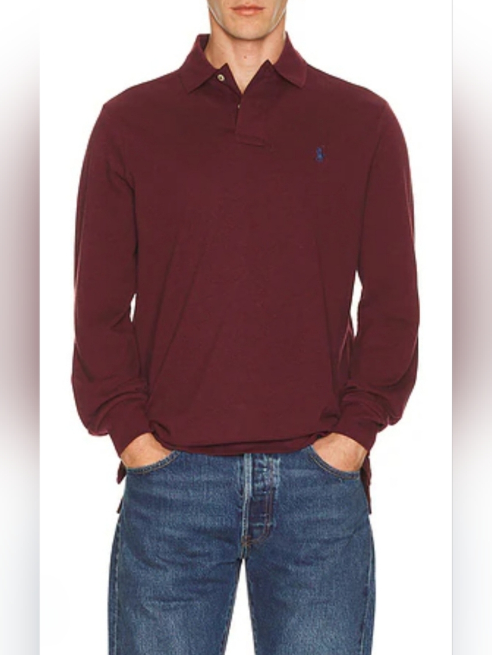 Polo by Ralph Lauren Men's Long-Sleeve Polo Shirt In Burgundy ~ Size Small